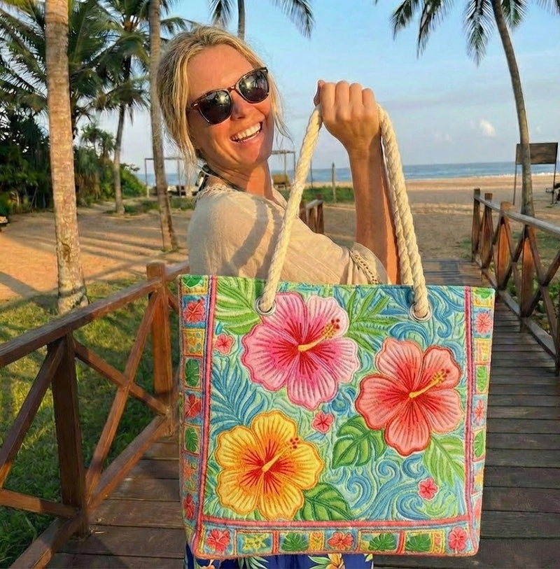 Bolsa de Praia Feita à Mão | Flor Tropical
